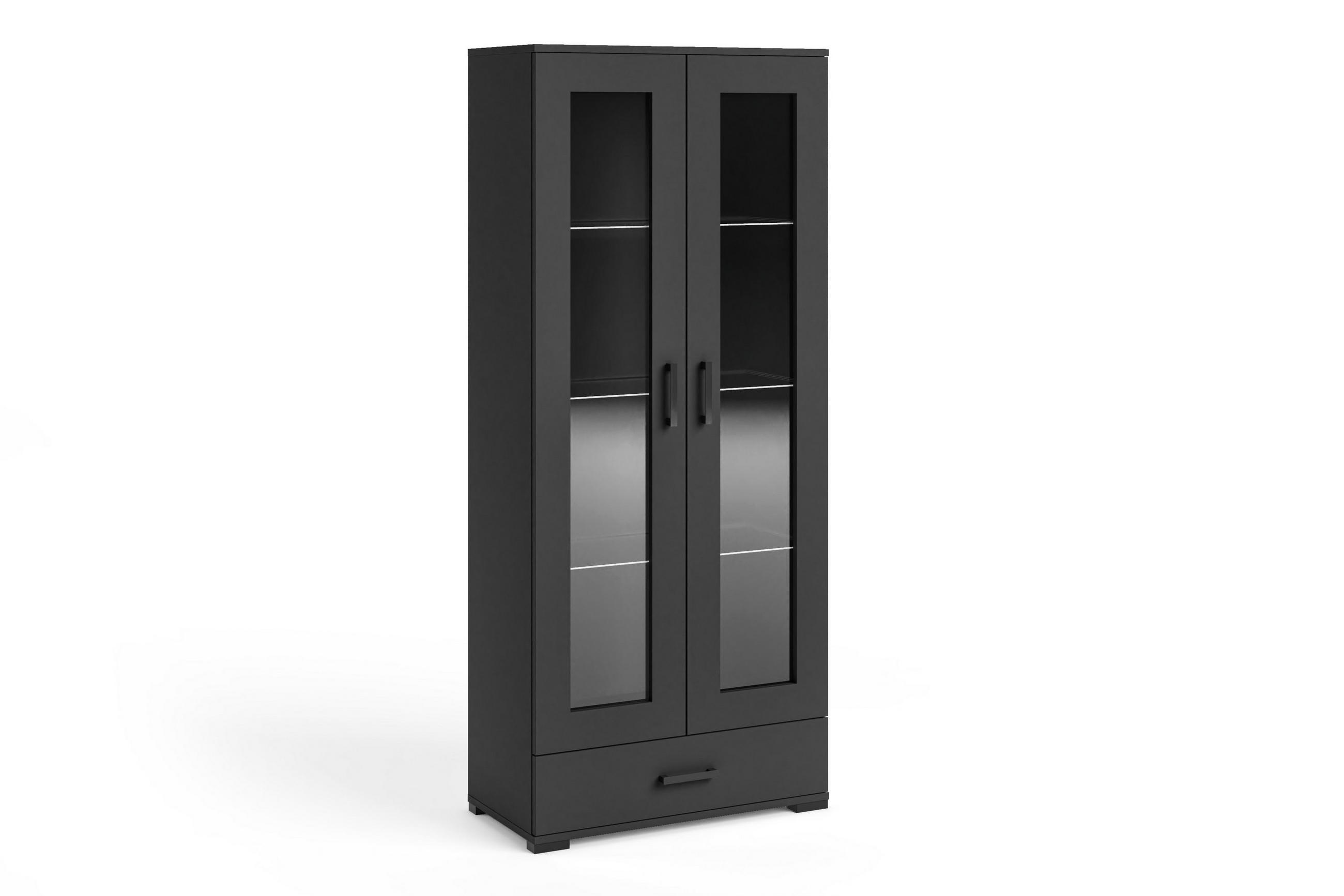 Masseno Vitrinenschrank Schwarz 80x186x40 cm