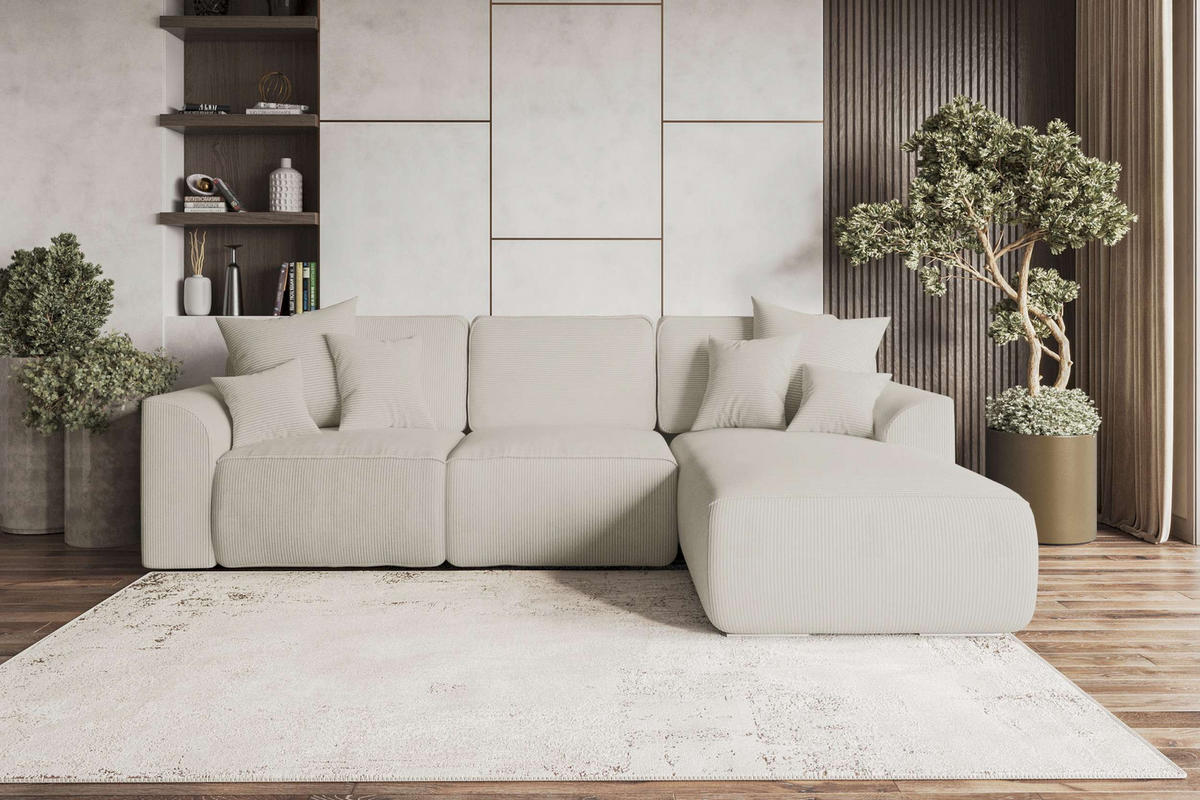 ECKSOFA GUSTO Cordstoff Greige Rechts inkl. Schlaffunktion - Chromfarben/Greige, Kunststoff/Textil (295/194cm) - 99rooms