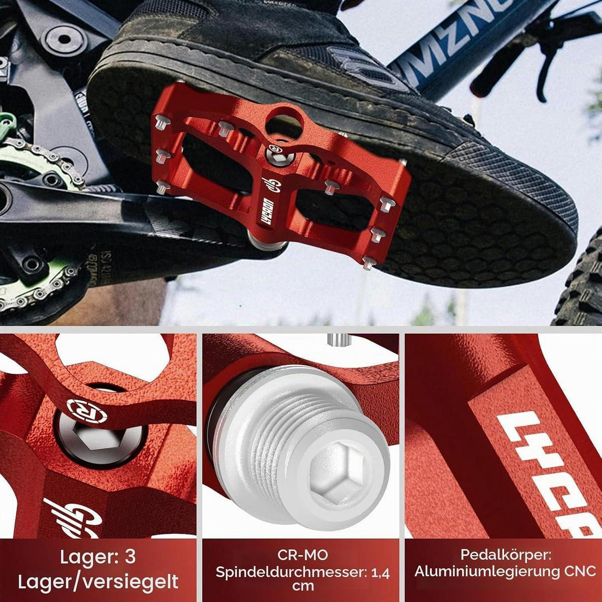 FAHRRADPEDALE Aluminium Rot 9/16 Zoll - Rot, Metall (9.7/1.8/10.4cm)
