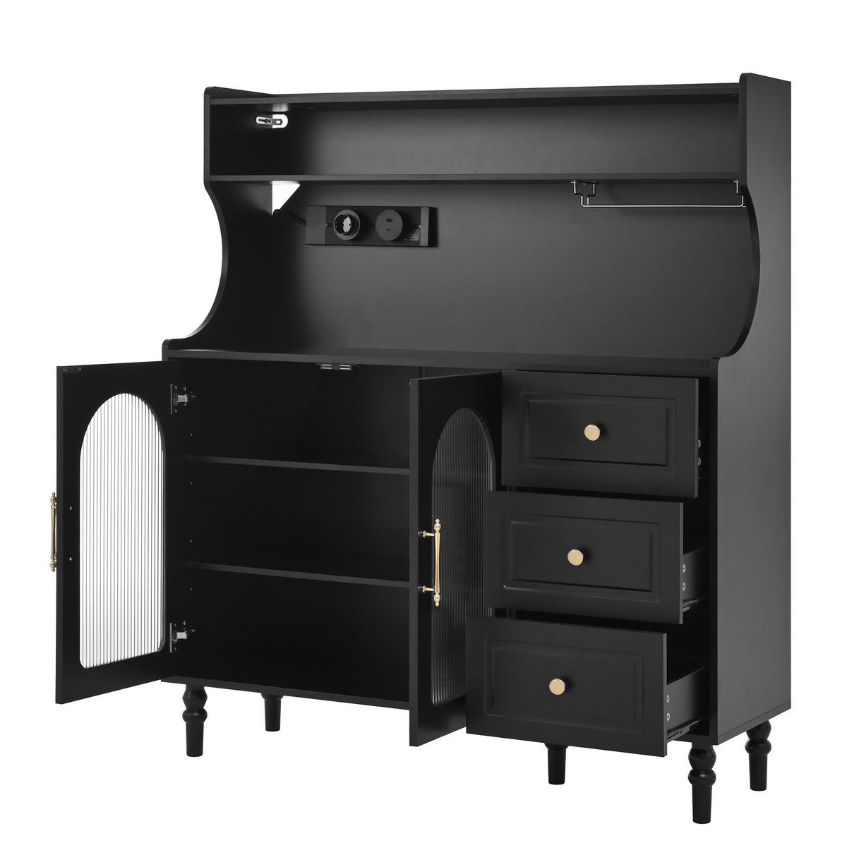 BUFFET 120/40/138,5 cm schwarz aus MDF mit Steckdose - Schwarz, Holzwerkstoff (120/138.5/40cm) - OKWISH