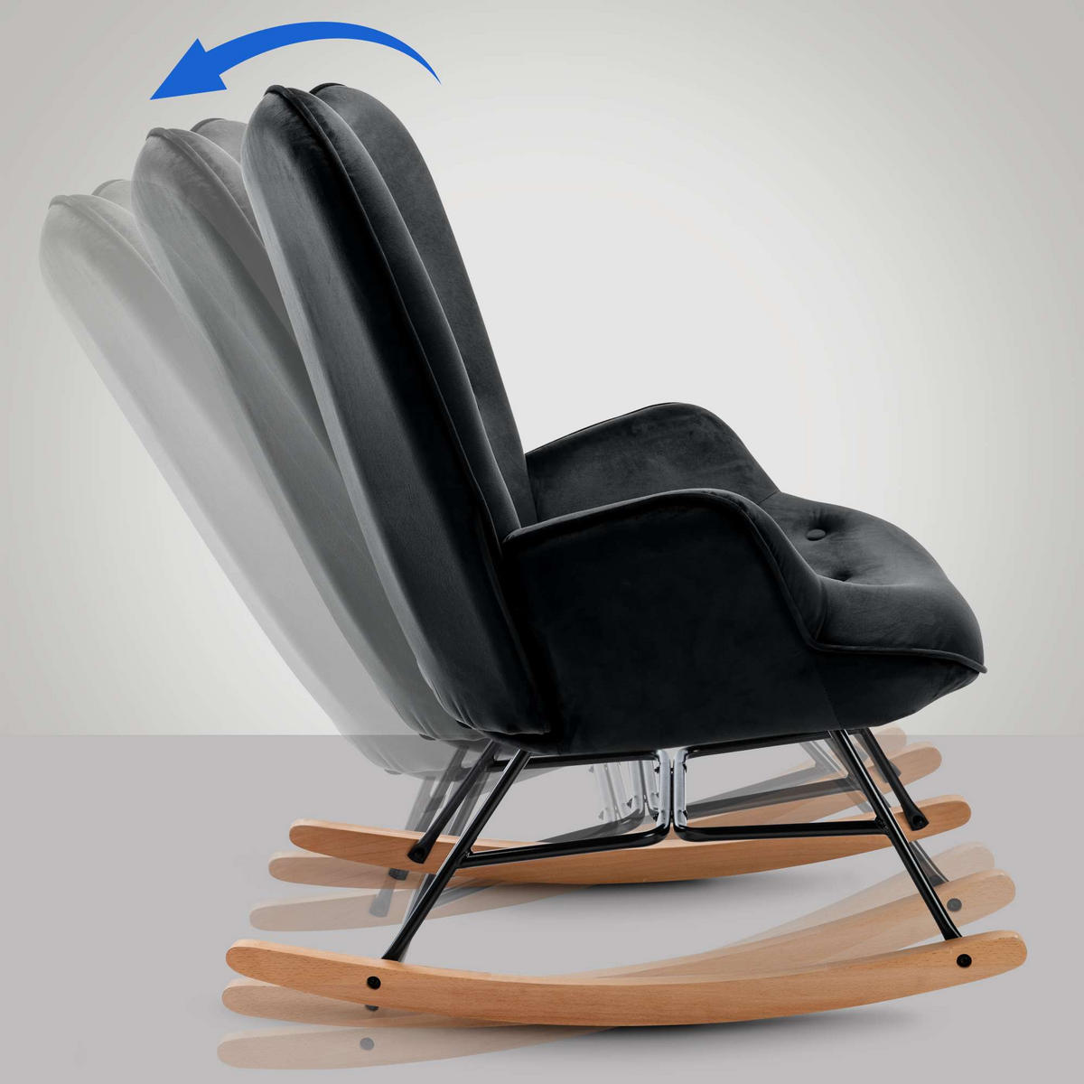 SCHAUKELSTUHL Samt schwarz - Schwarz, Textil/Metall (71/98/88cm) - CLP