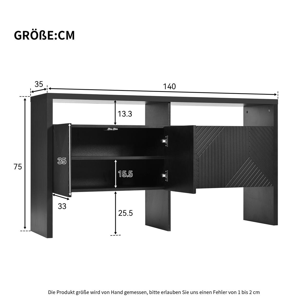 SIDEBOARD Schwarz 140/35/75 cm - Schwarz, Holzwerkstoff (35/75/140cm) - Urban Meuble