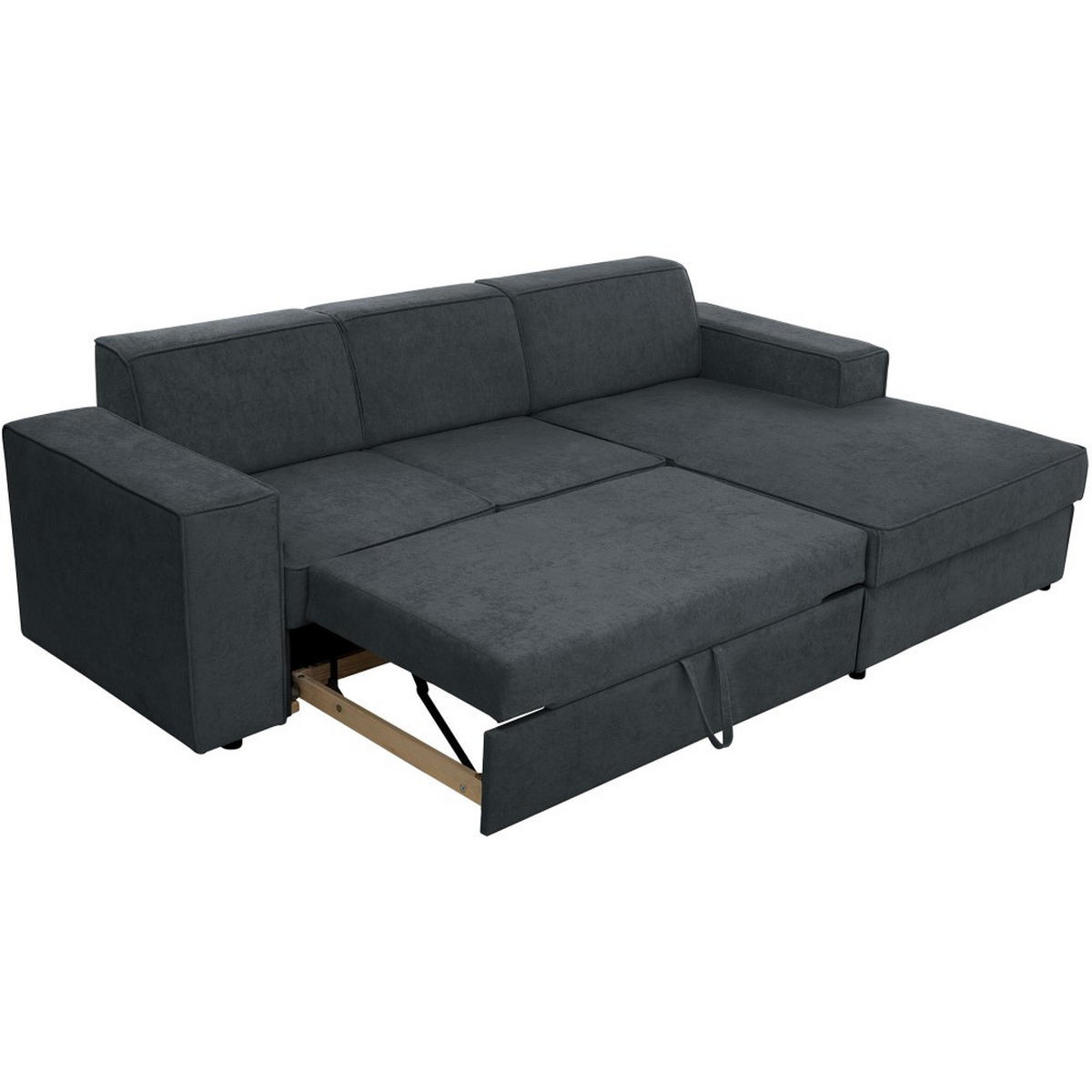 ECKSCHLAFSOFA mit Schlaffunktion Pedro L dunkelgrau rechts - Dunkelgrau/Schwarz, Kunststoff/Textil (267/160cm) - Beautysofa