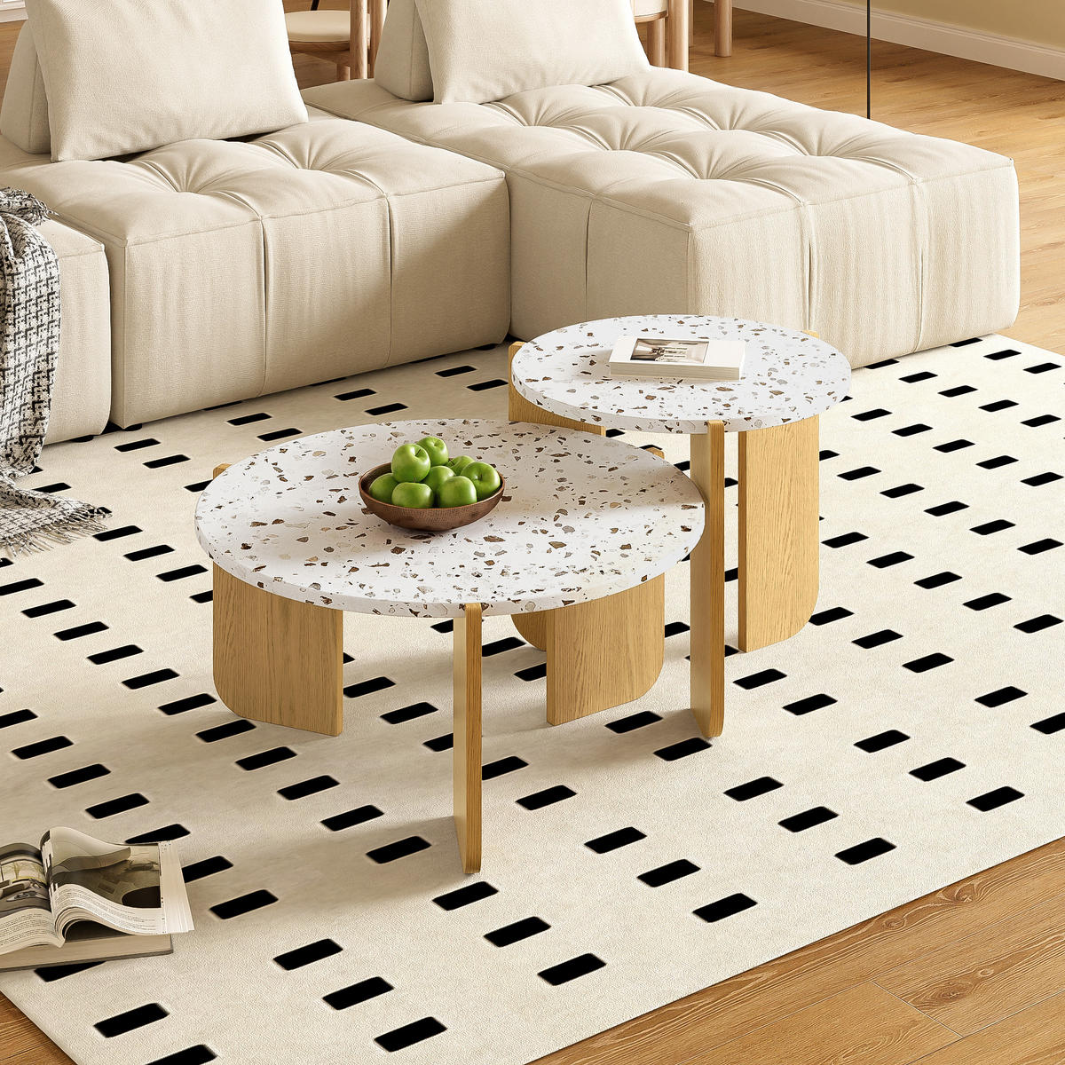 COUCHTISCH 70/70/35 cm aus MDF in Natur mit Nesting-Design - Weiß, Holzwerkstoff (70/70/35cm) - OKMYHOME