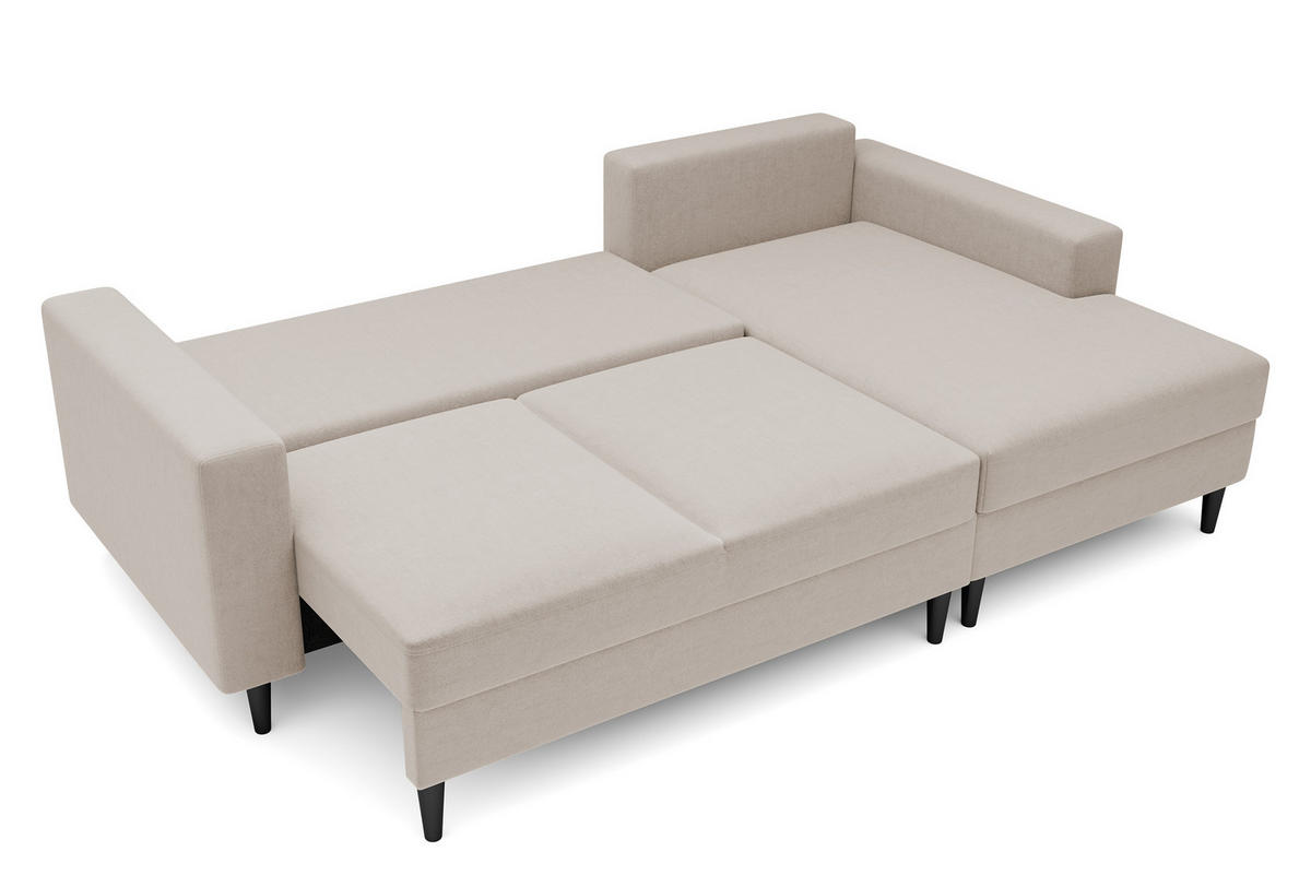 ECKSOFA Nalika Beige Velours - Beige/Schwarz, Holz/Textil (230/143cm) - Selsey