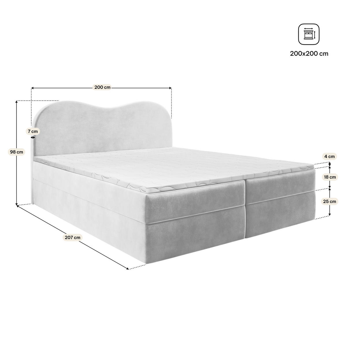 BOXBETT FLUVIA 200x200 cm mit Matratze und Topper, H2+H3 - Schwarz - Schwarz, Holz (200/200cm) - MASSENO