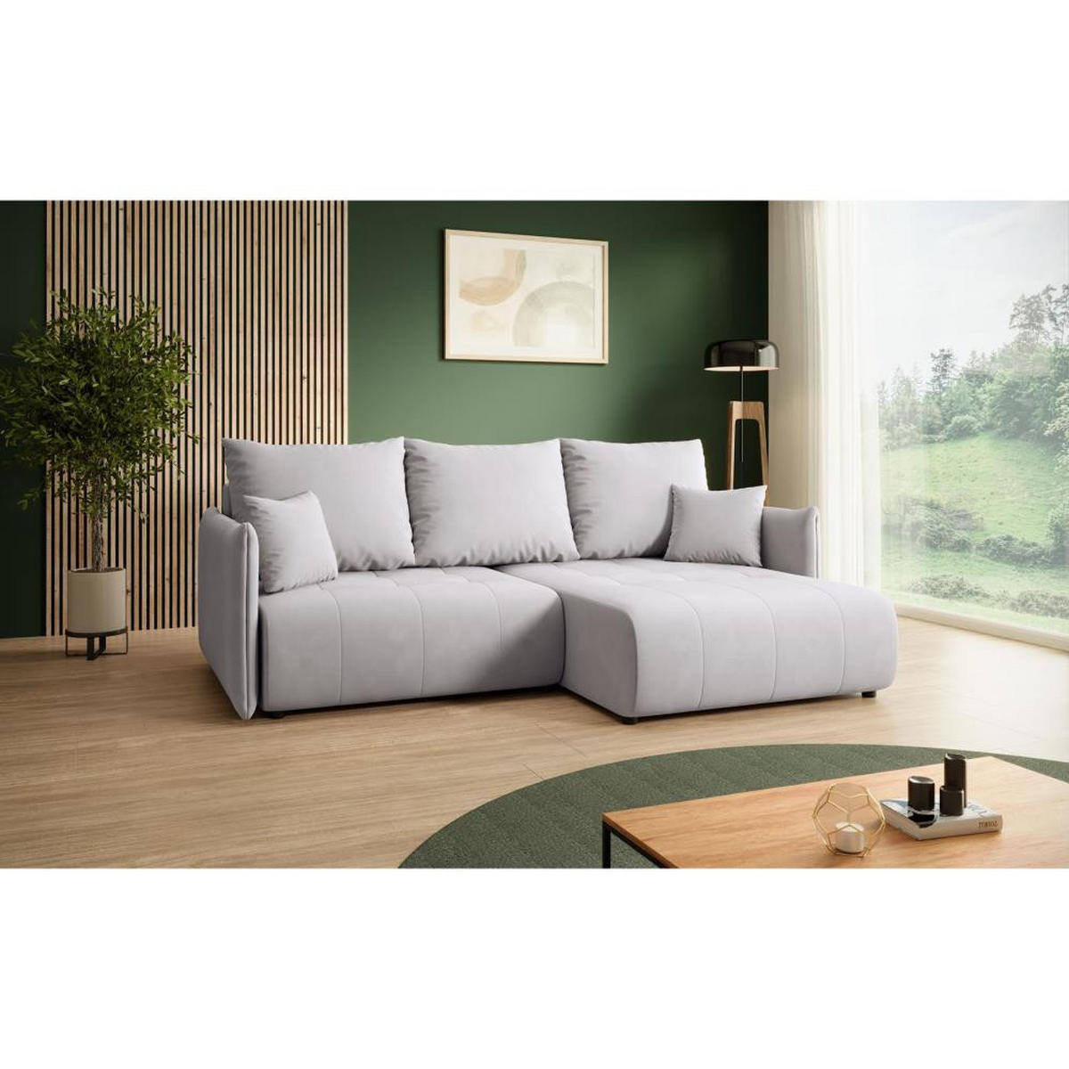ECKSCHLAFSOFA Henry Mini hellgrau rechts - Hellgrau/Schwarz, Kunststoff/Textil (221/153cm) - Beautysofa