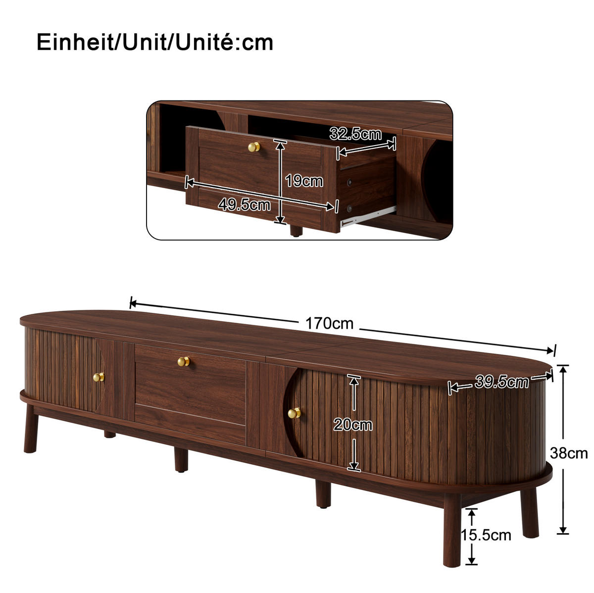 TV-SCHRANK mit Schublade und Schiebetüren 170 cm MDF Walnut - Braun, Holzwerkstoff (39.5/38/170cm) - Beauniv