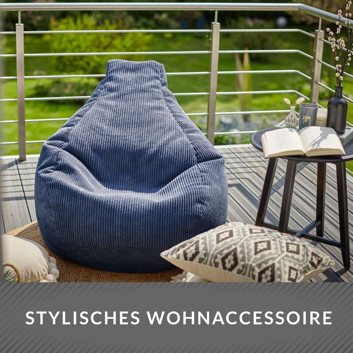 SITZSACK MIT RÜCKENLEHNE Cozy Cord - Dunkelblau, Textil (80/90/90cm) - Green Bean