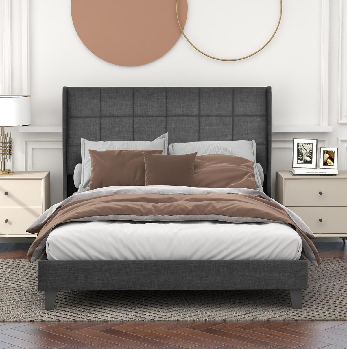 POLSTERBETT 140/200 cm Grau aus Leinen mit Federkernmatratze - Grau, Textil (140/200cm) - OKMYHOME