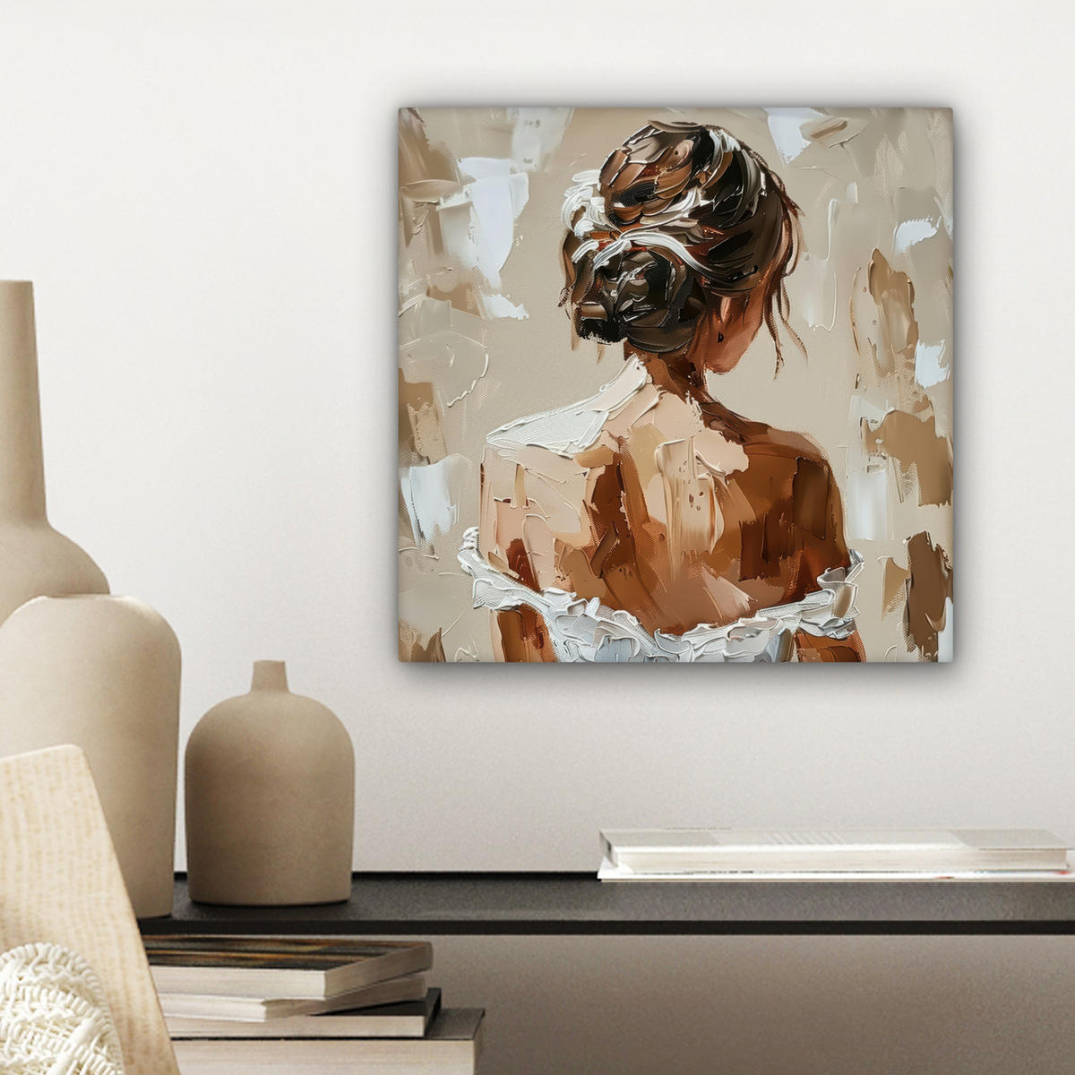 LEINWANDBILD - Frau - Farbe - Abstrakt - Beige - Modern - 20x20 - Wandbilder - Sandfarben, Textil (20/20cm) - MuchoWow