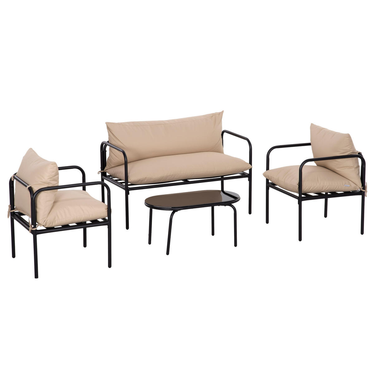 GARTENMÖBEL Set, Stahl, Polyester, Khaki - Dunkelbraun, Kunststoff/Metall - Outsunny