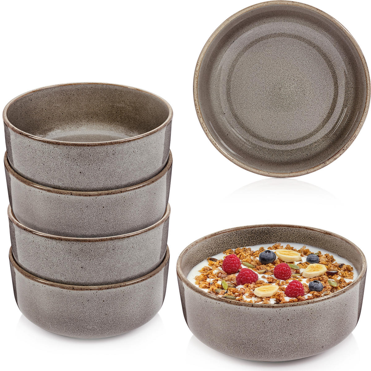 SCHALEN SET KAIRO GRAPHIT - 6 teilig aus Steingut - Braun, Keramik (38.5cm) - Sänger