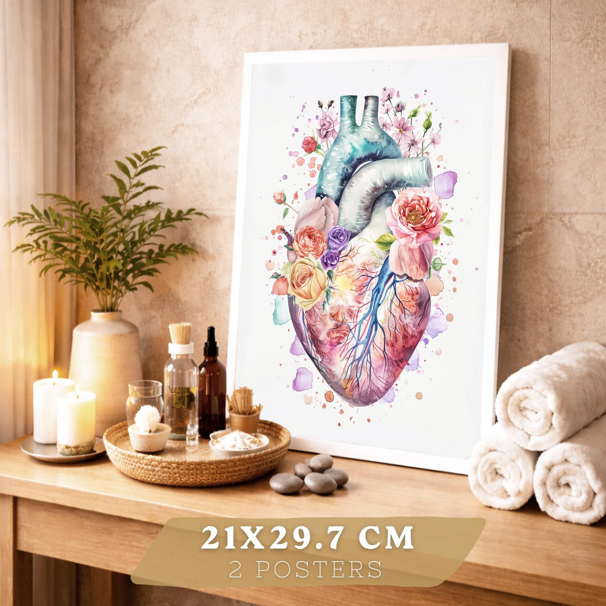 POSTER Set aus 2 Anatomie Mensch Drucke und Wandbilder mit Herz und Atmungssystem Floraler Stil Medizinische Wanddekoration Größe Rahmenlos A4 - Klar, Papier (21/29.7/3cm) - Nacnic