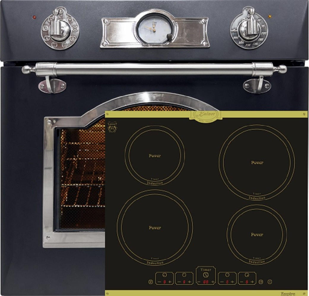 BACKOFEN-SET Elektro Backofen 60 cm EH 6355 Em Sil+KCT 6195 Iem Induktionskochfeld 60 cm - Schwarz, Metall (59.4/59.4/56.6cm) - Kaiser Küchengeräte