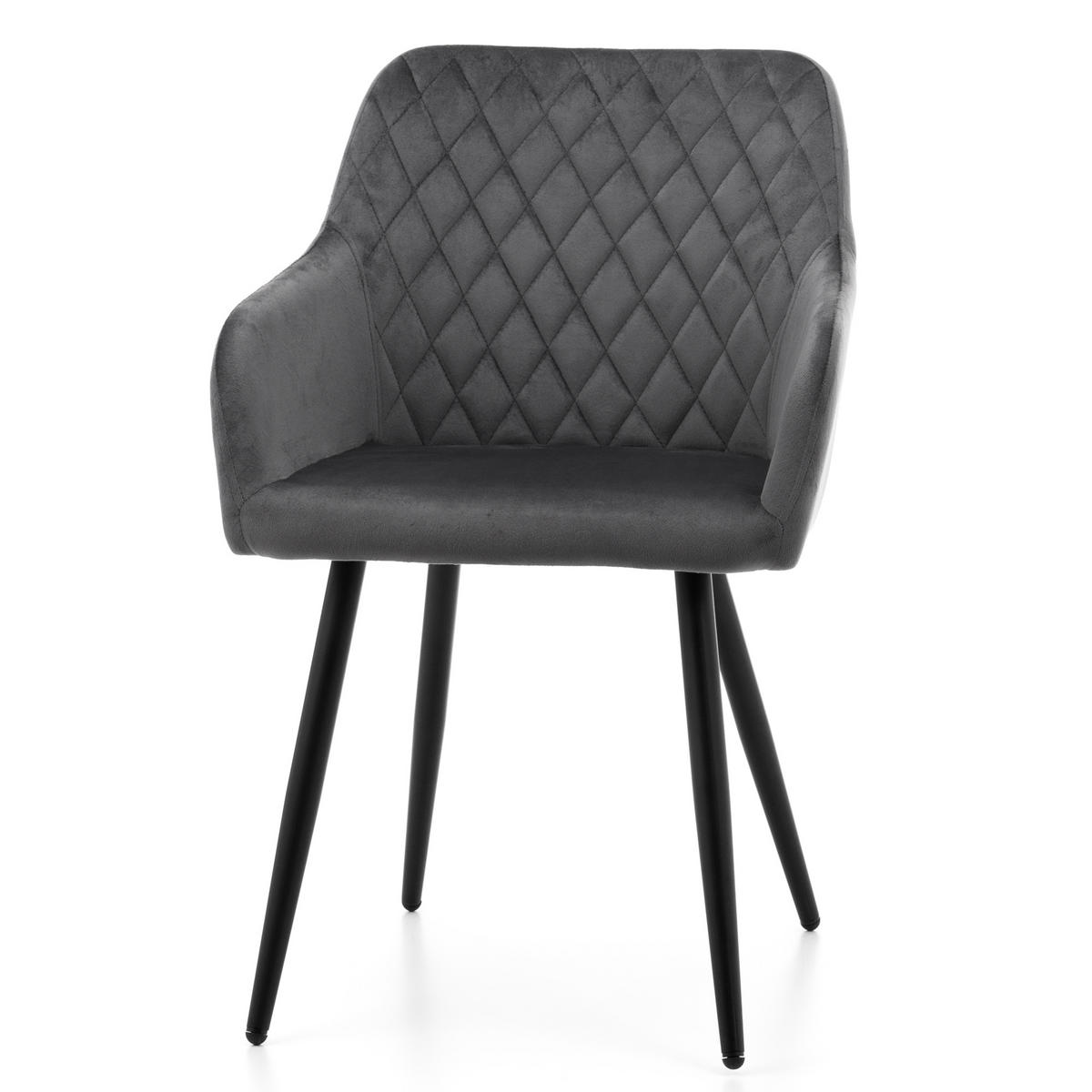 STUHL TODI gepolstert mit Steppung - grau - Samt Velours - Schwarz/Grau, Textil/Metall (56/85/62cm) - NEW HOME