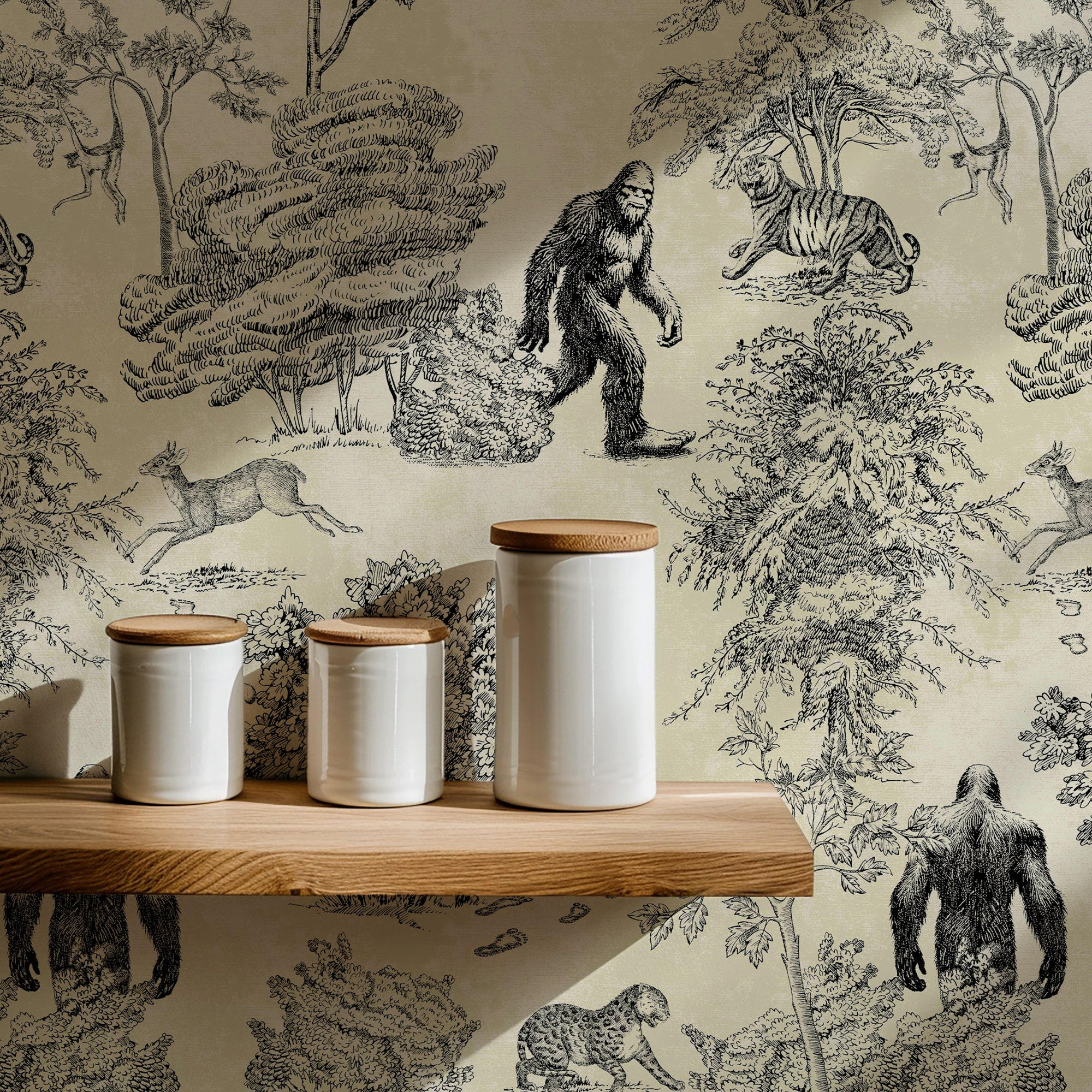 TAPETE Bigfoot aus echtem Papier, 200x280cm, 8 Bögen - Schwarz, Papier (200/280cm) - WALLPAPERS4BEGINNERS