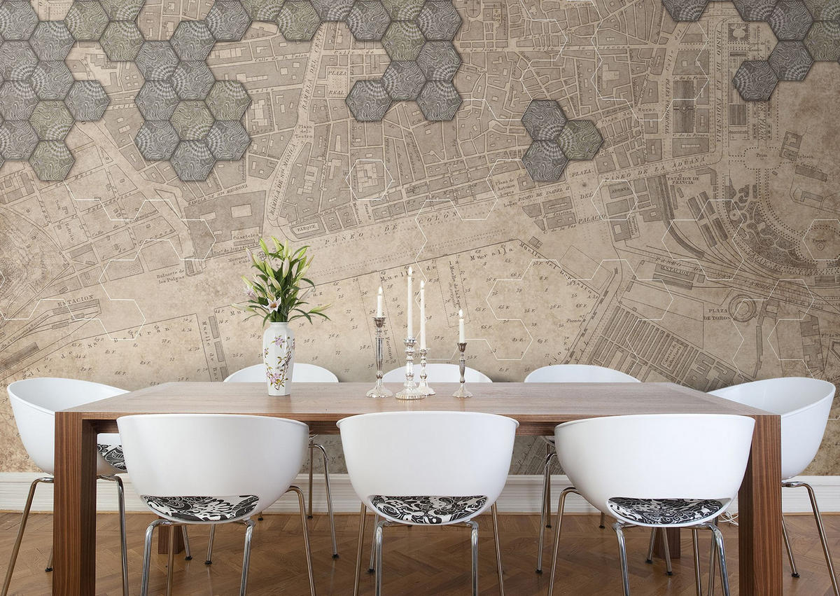 FOTOTAPETE Vintage Weltkarte 424 x 280 cm - Beige, Papier (424/280cm) - Sanders & Sanders