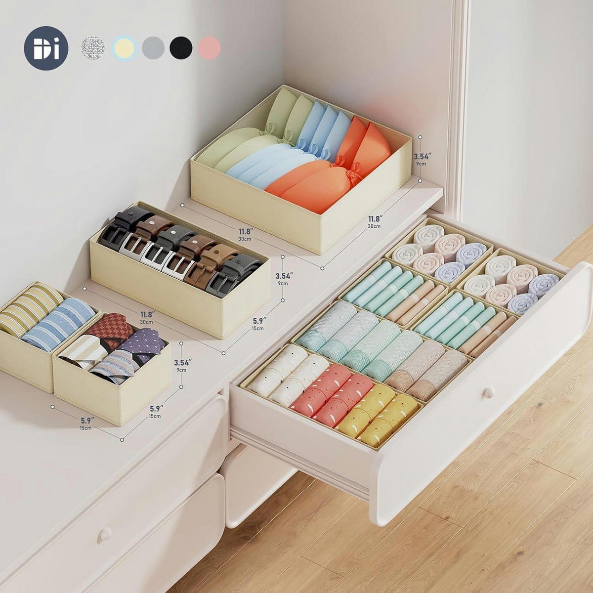 SCHUBLADEN Organizer 12-teiliges Set Beige - Multicolor, Textil (9/30/30cm)