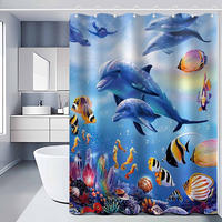 DUSCHVORHANG Muster Delfin Ozean dekorativ fürs Badezimmer Haken - Blau, Textil (120/180cm) - MCBOSON