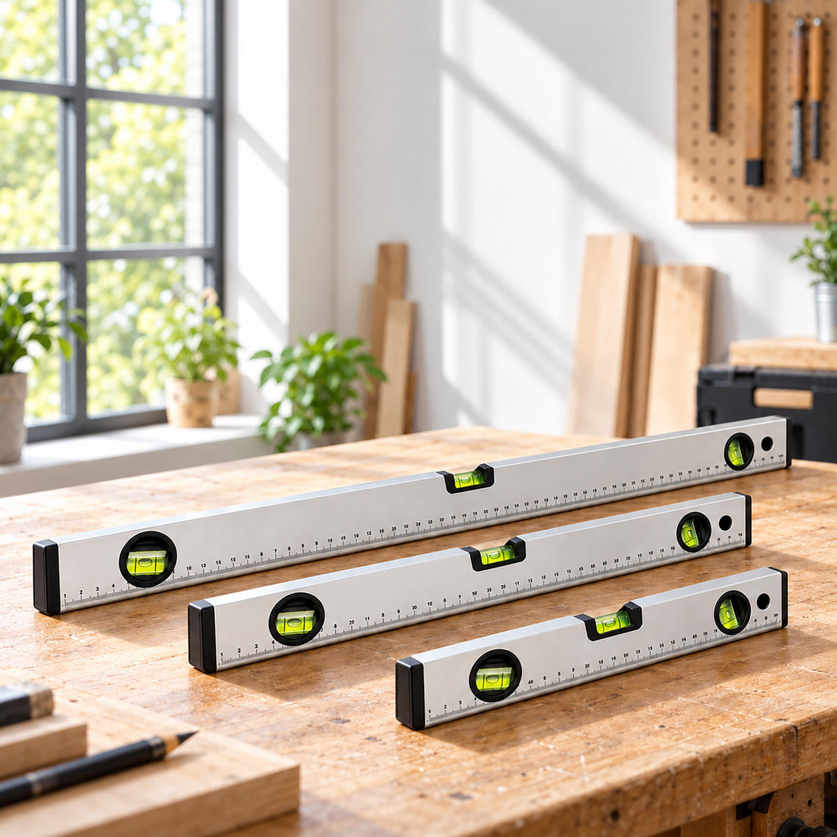 WASSERWAAGE Silber 3-tlg. Set Aluminium 100 cm - Silberfarben, Kunststoff/Metall (2/100/5cm) - Relaxdays