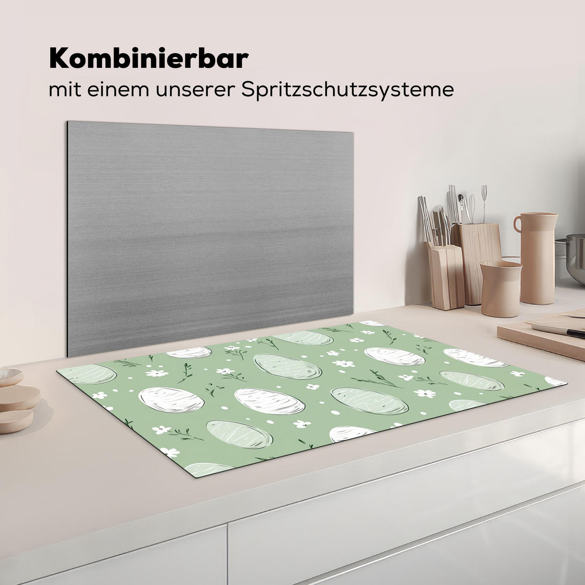 HERDABDECKPLATTE Grün - Eier - Muster Ceranfeldabdeckung 85x52 cm - Waldgrün, Kunststoff (85/52/0.2cm) - MuchoWow