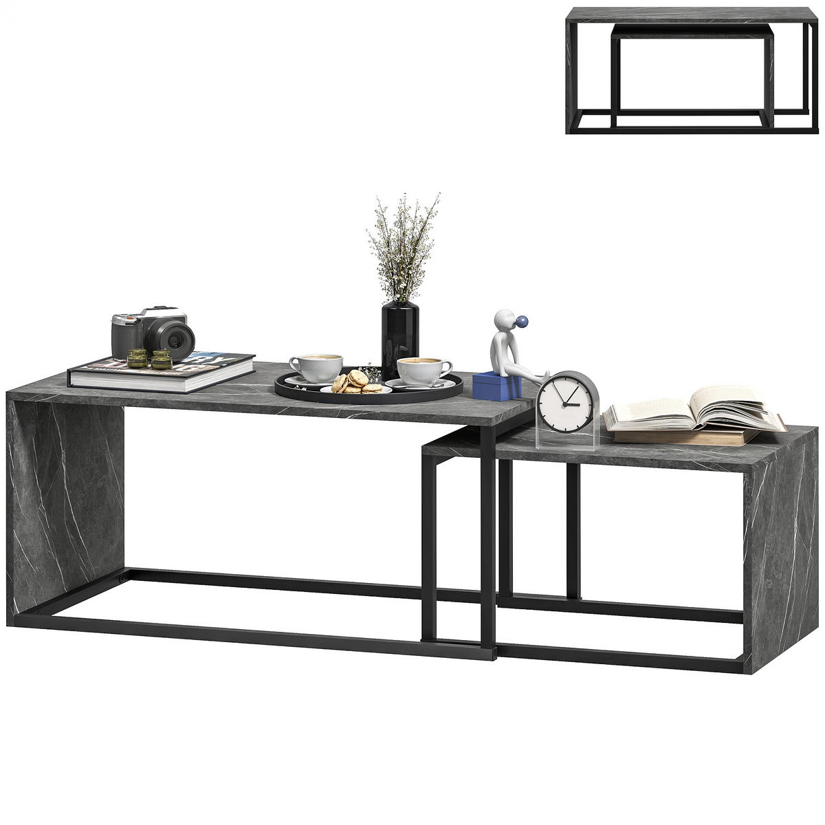 COUCHTISCH DE-15812 2er-Set nestbar, industrieller Stil Dunkelgrau - Dunkelgrau, Holzwerkstoff (90/48/42cm) - ComfortXL