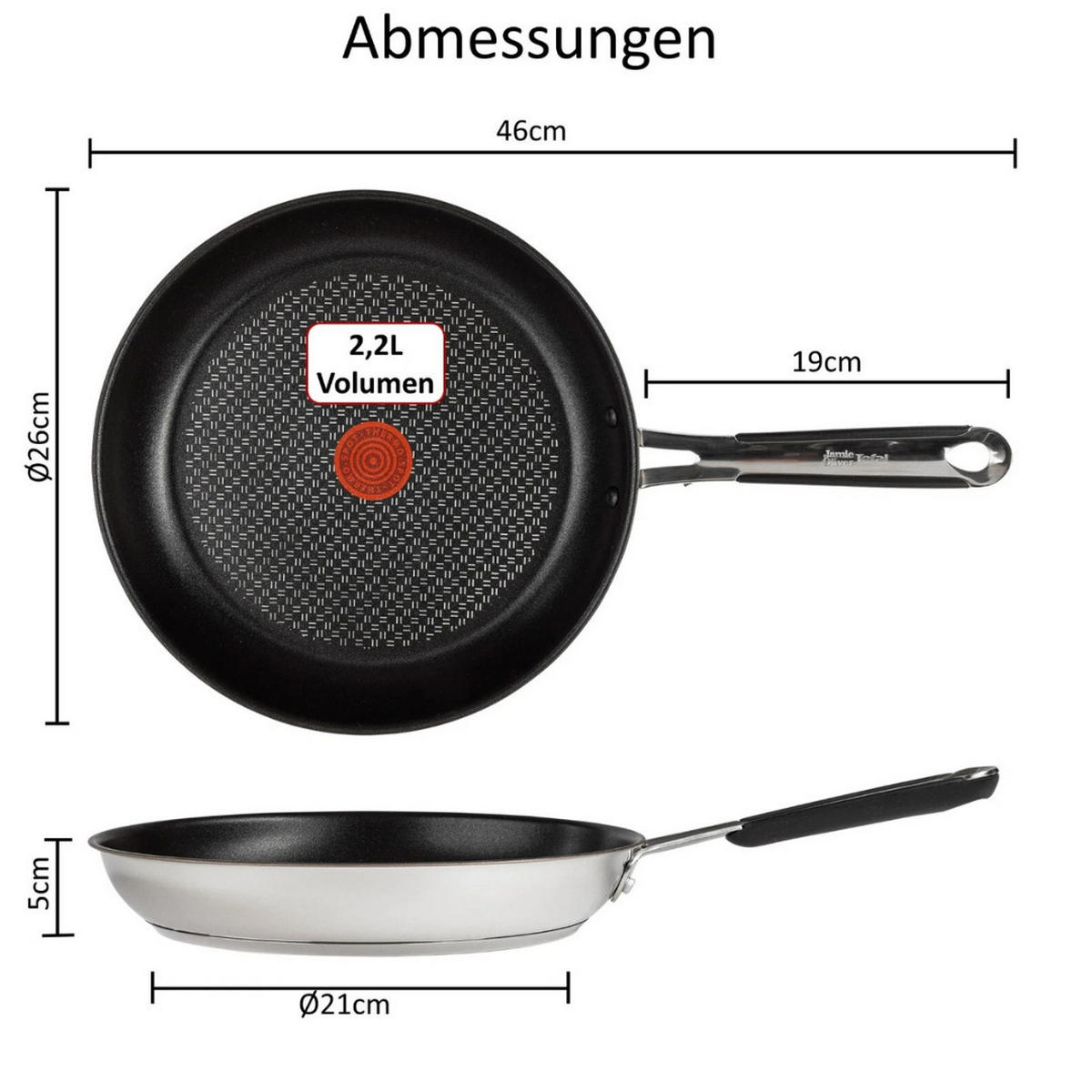 BRATPFANNE J90922 26 cm 3-tlg Edelstahl Antihaft Induktion Silber Set - Silberfarben/Schwarz, Kunststoff/Metall (26cm) - Tefal