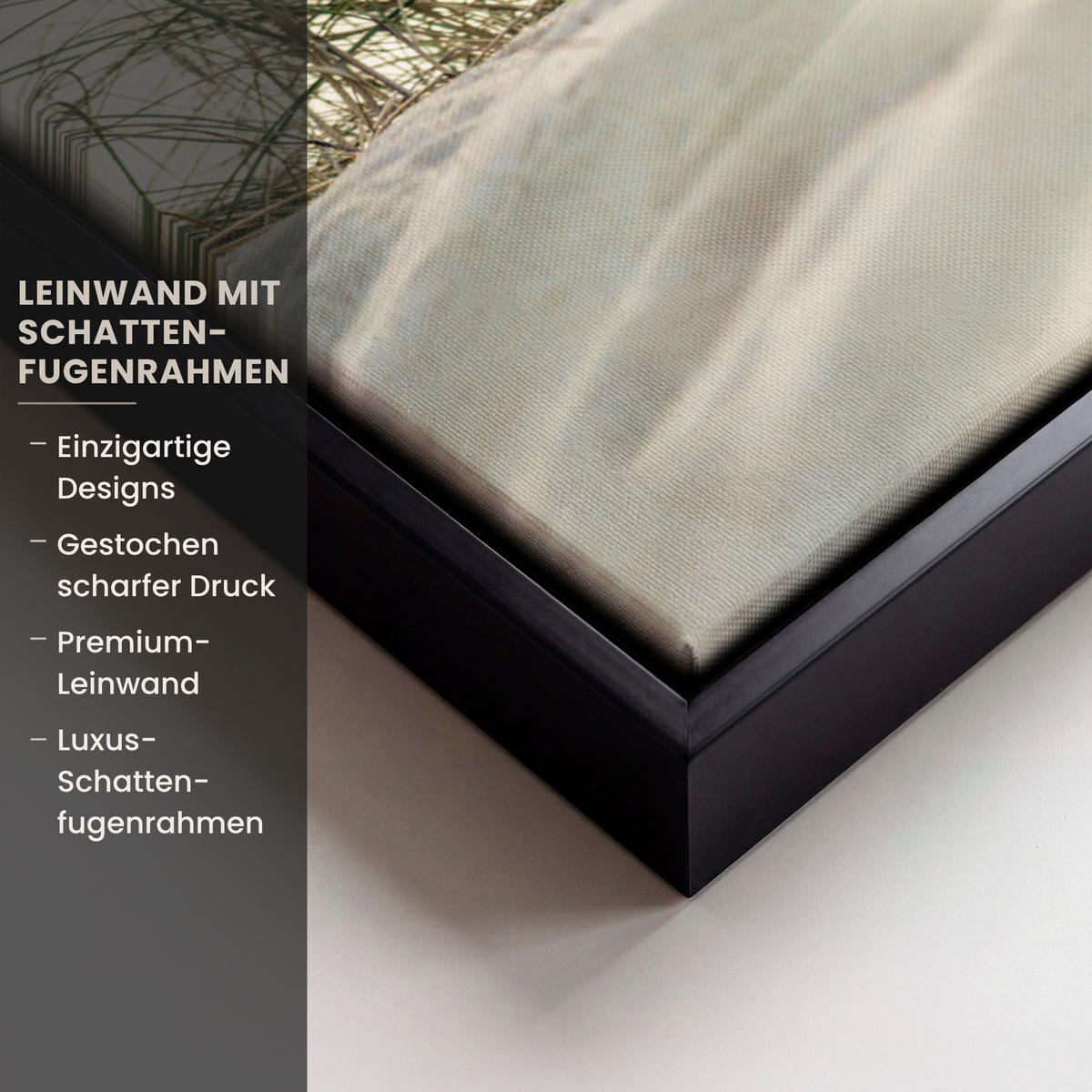 LEINWAND Bilder mit Rahmen - Dünen mit Strandhafer in der Sonne des Nationalparks Schleswig-Holsteinisches Wattenmeer - 60x80 - Creme, Textil (60/80cm) - MuchoWow