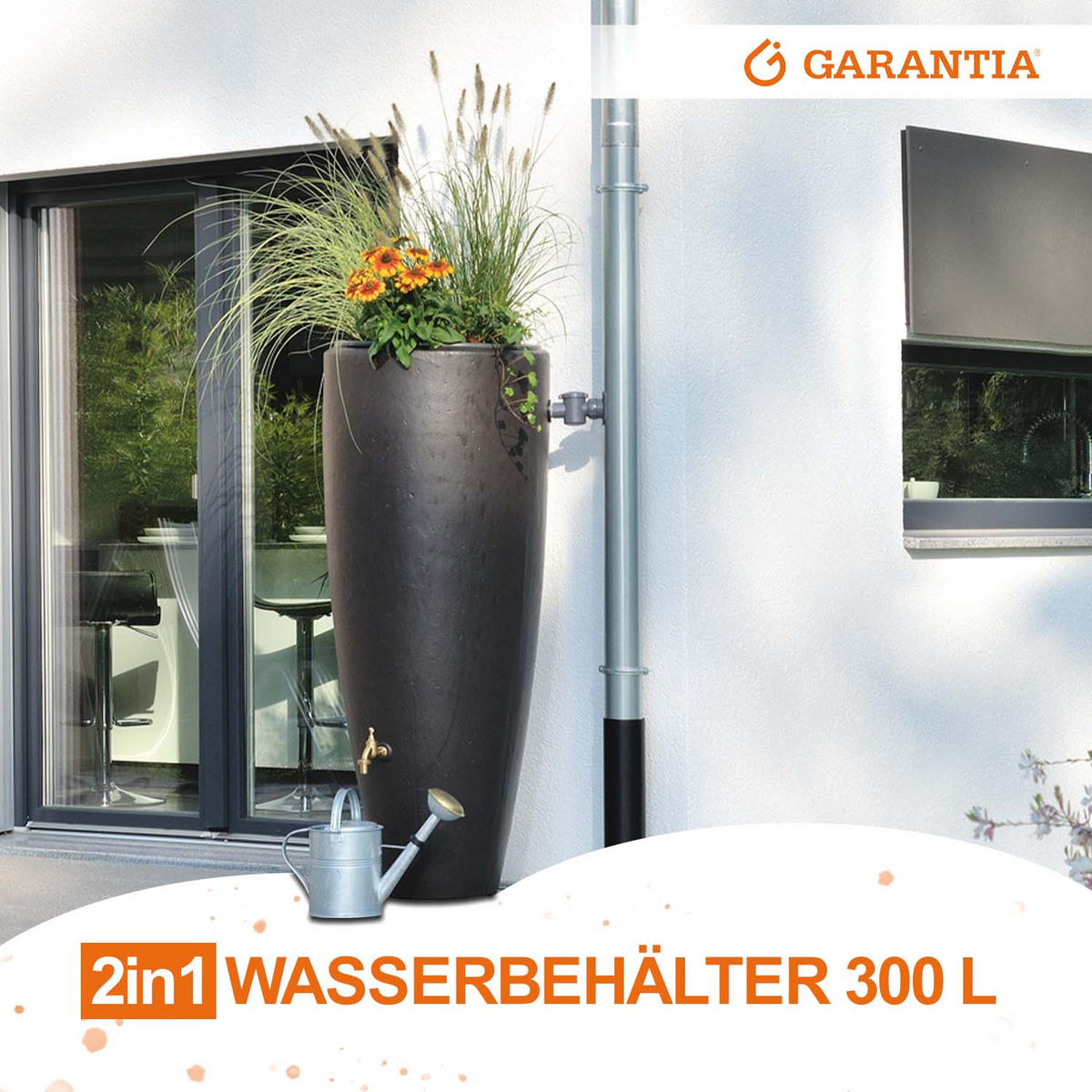 2IN1 Wasserbehälter 300 L, mocca inkl. Pflanzschale - Mokka, Kunststoff (62/145/62cm) - GARANTIA
