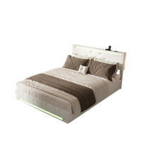 POLSTERBETT 140x190 Beige Stoff LED - Beige, Metall (140/190cm) - SHOPENTRA