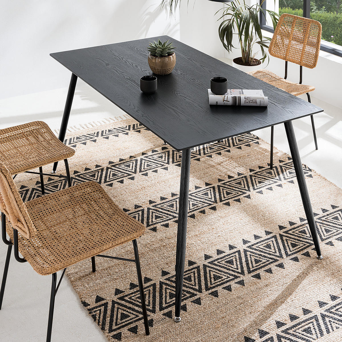ESSTISCH - Echtholzfurnier / Metall - Eichefarben/Schwarz, Holzwerkstoff/Metall (80/140/75cm) - home24