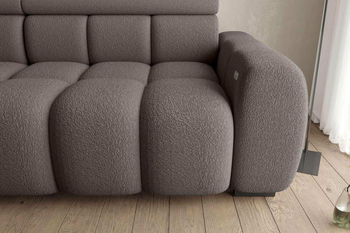 BIGSOFA ALESSIO Bouclé-Stoff Braun mit elektrischer Sitztiefenverstellung - Braun, Kunststoff/Textil (248/77/108cm) - 99rooms