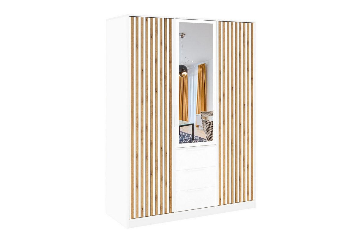 DREHTÜRENSCHRANK LABOO LUX 149/200/58 cm in Weiß mit Lamellen - Weiß, Holzwerkstoff (149/200/58cm) - Deine Möbel 24