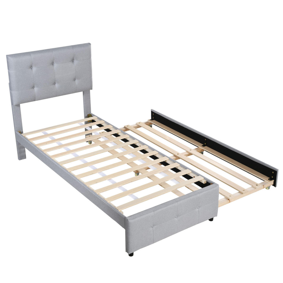 POLSTERBETT 90/200 cm Grau aus MDF, Metall und Leinenstoff mit ausziehbarem Bett - Grau, Textil (90/200cm) - OKMYHOME