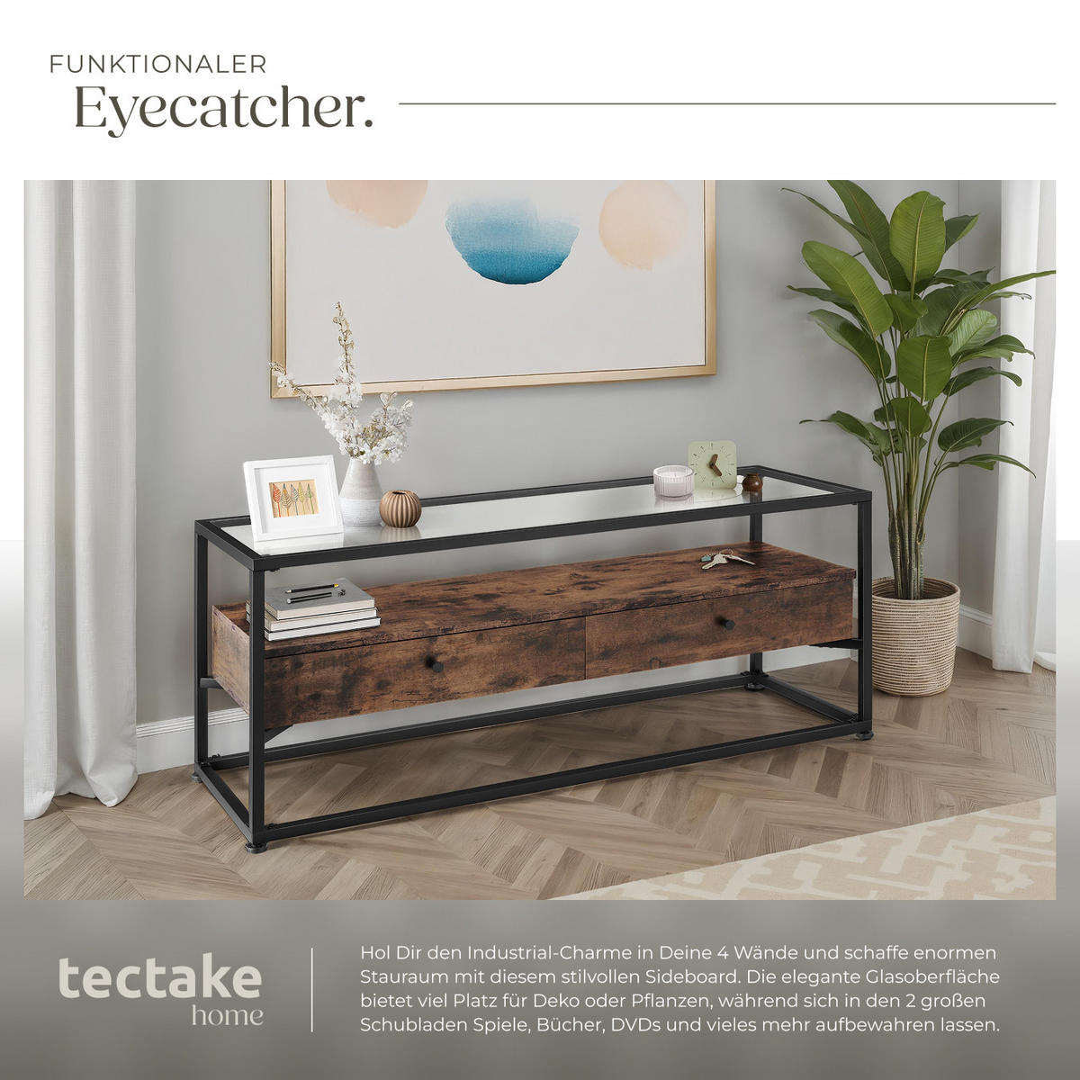 LOWBOARD Maidenhead,121,5 x 41,5 x 50,5 cm,Industrial Holz dunkel, rustikal - Rostfarben, Holzwerkstoff (41.5/50.5/121.5cm) - tectake