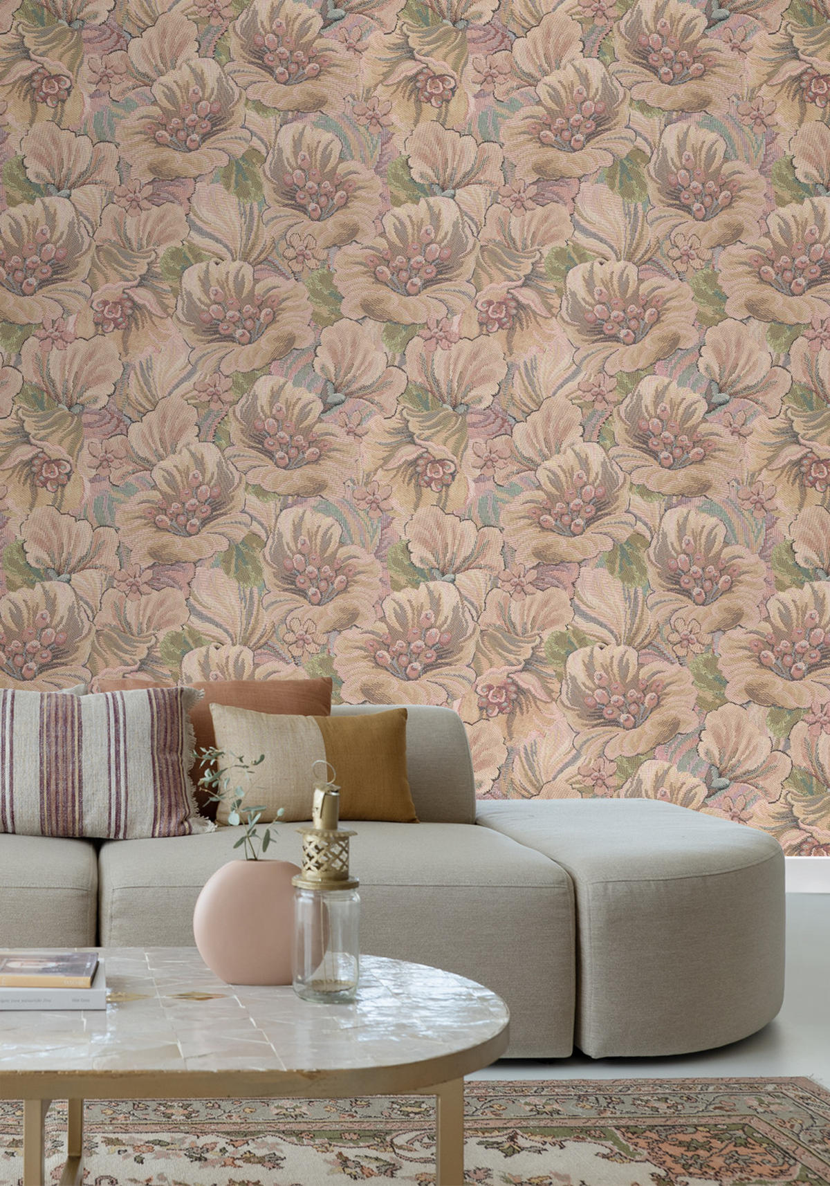 FOTOTAPETE gesticktes Blumenmuster 2.5 x 2.79 m - Braun, Papier (250/279cm) - ESTAhome