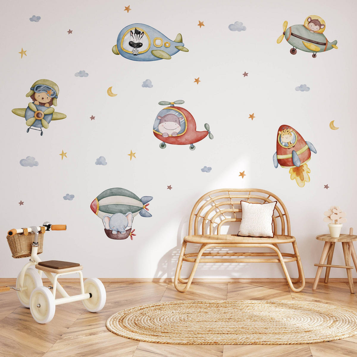 STICKER SET für Kinder Wilde Tiere Sterne Monde Wolken 60x30 - Gelb/Rot, Papier (60/30/1cm) - Muralo