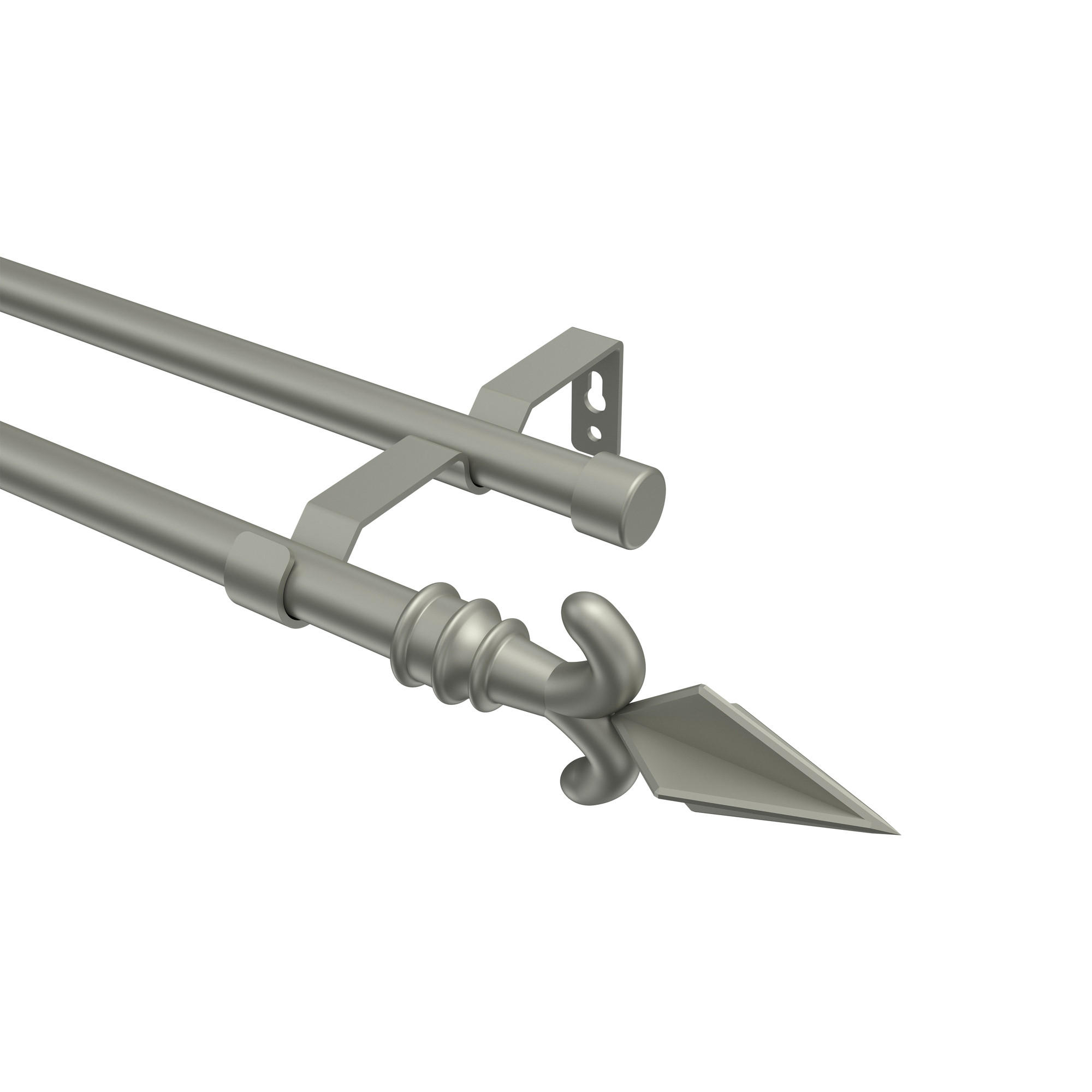 GARDINENSTANGE Olymp Matteo 360 cm (geteilt in 2 x 180 cm), 2-läufig (ohne Ringe), 16 mm Ø Chrom matt - Chromfarben/Nickelfarben, Metall (360cm) - INTERDECO