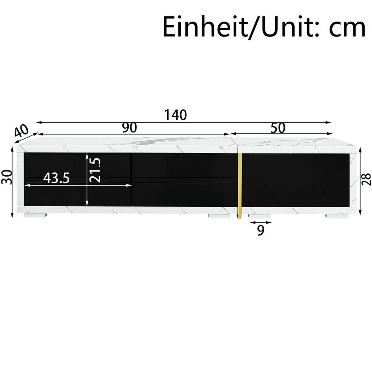 TV-SCHRANK Modern variable Länge 140-260cm drehbar Weiß-Schwarz Marmoroptik - Weiß, Holz (51.4/30.5/62.2cm) - FLIEKS