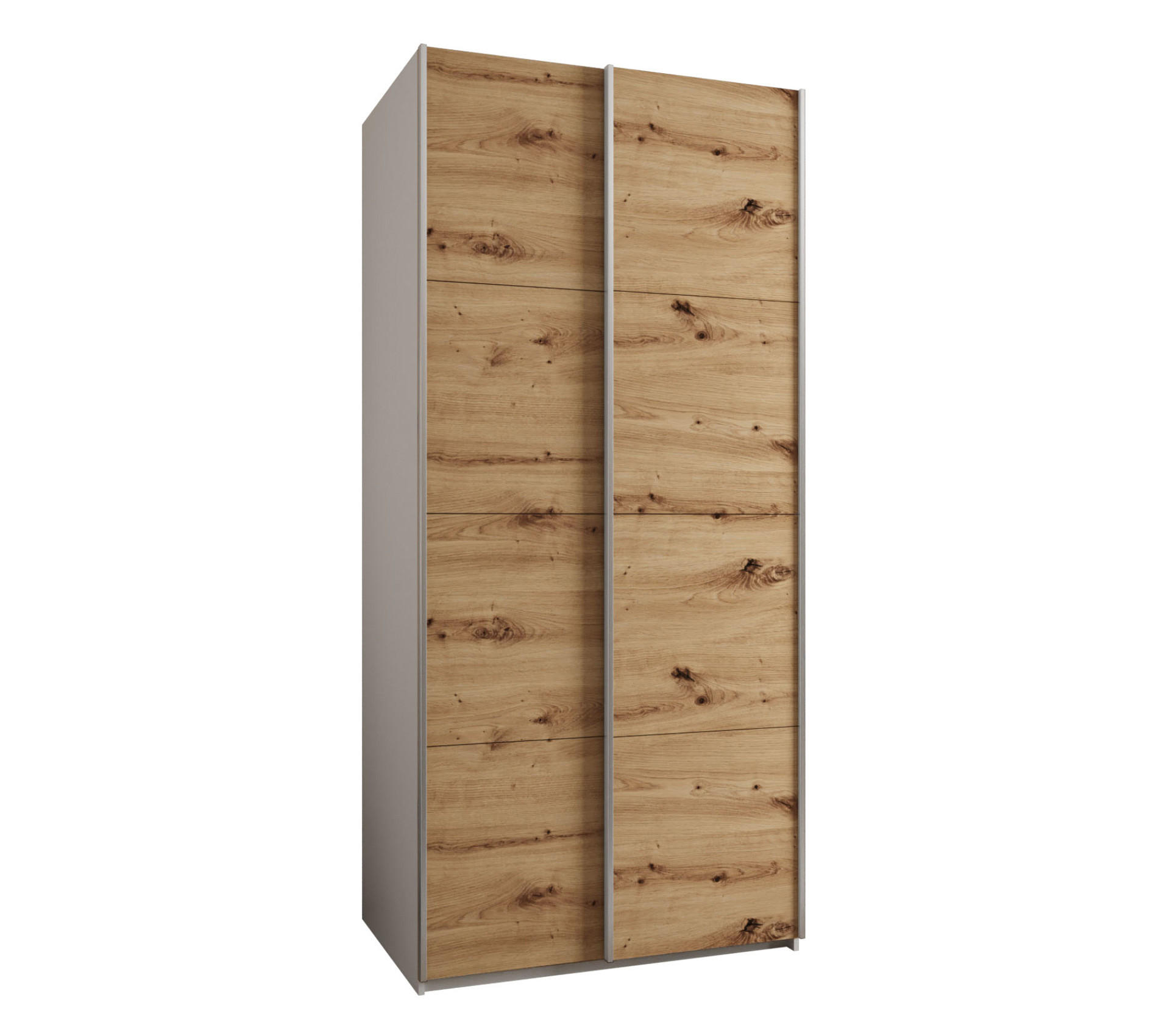 Abiks Möbel Schwebetürenschrank Weiß, Eiche Artisan, Silber 120x245x64 cm