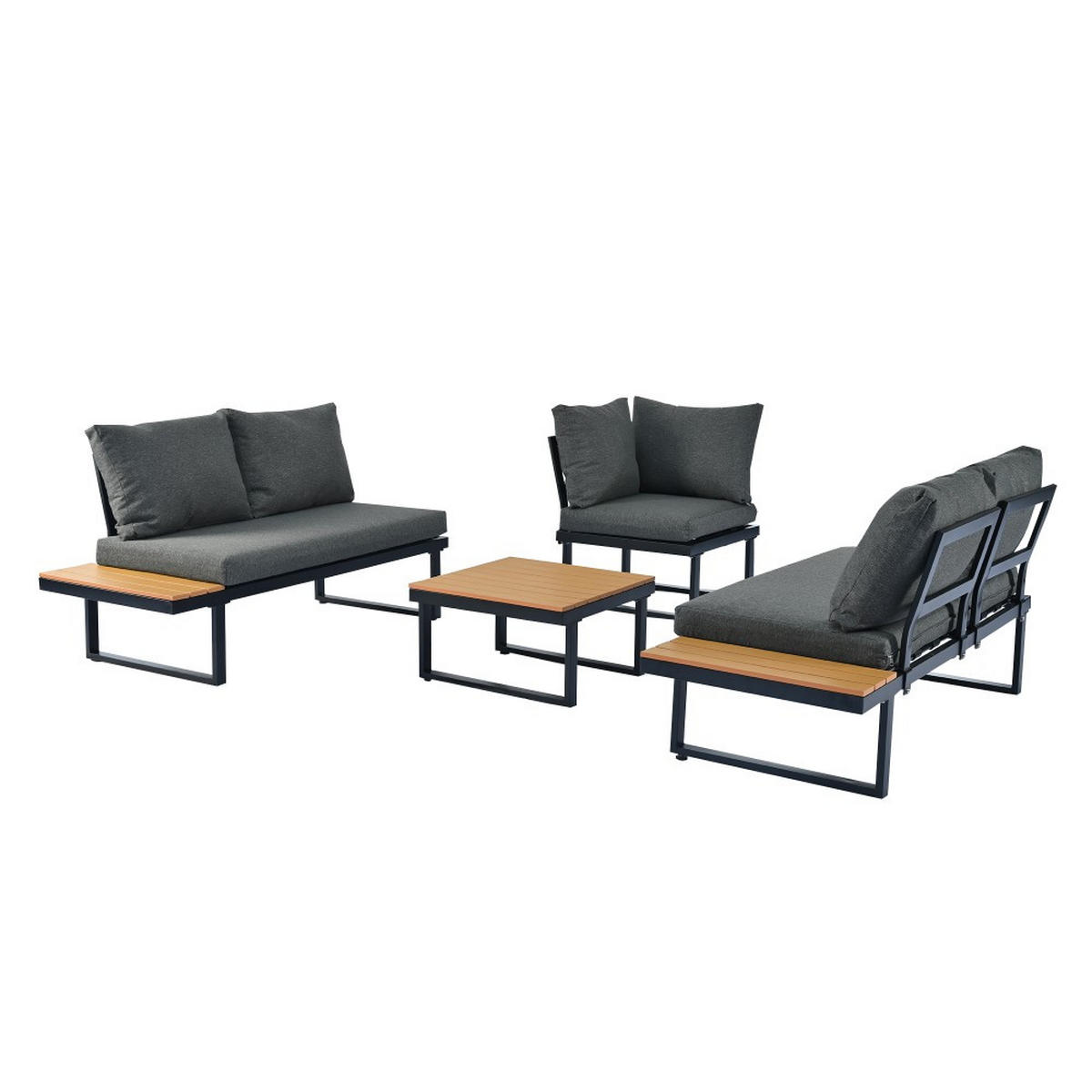 LOUNGEGARNITUR verzinktes Stahlrohr，mit Couchtisch, Grau+Schwarz - Grau, Textil - KOMHTOM