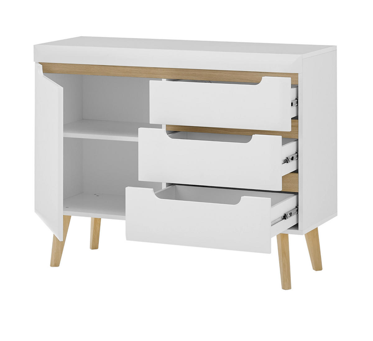 SIDEBOARD weiß, Eiche, skandinavisch 107 cm, Kommode mit Soft-Close-Funktion - Eichefarben/Weiß, Holz/Holzwerkstoff (107/83/40cm) - Furn.Design