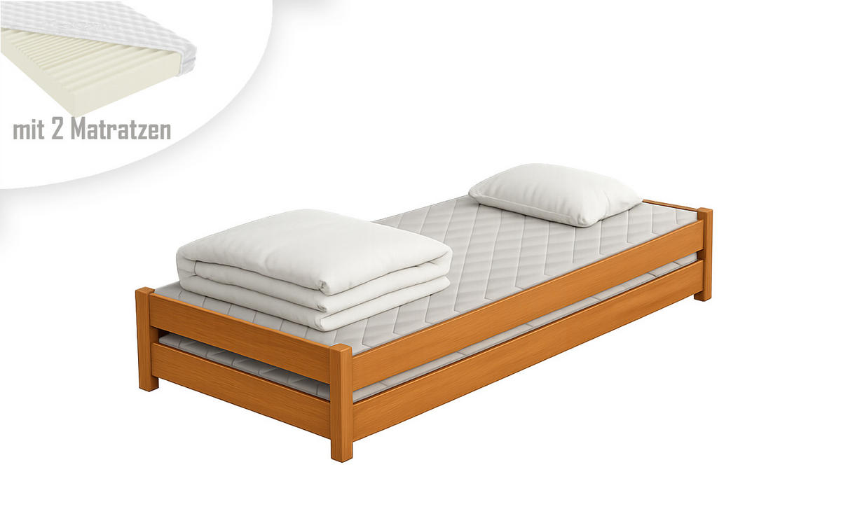 STAPELBETTEN 2-er Set Sendi 200x90 teak mit Matratzen - Braun, Holzwerkstoff - LUKDOM