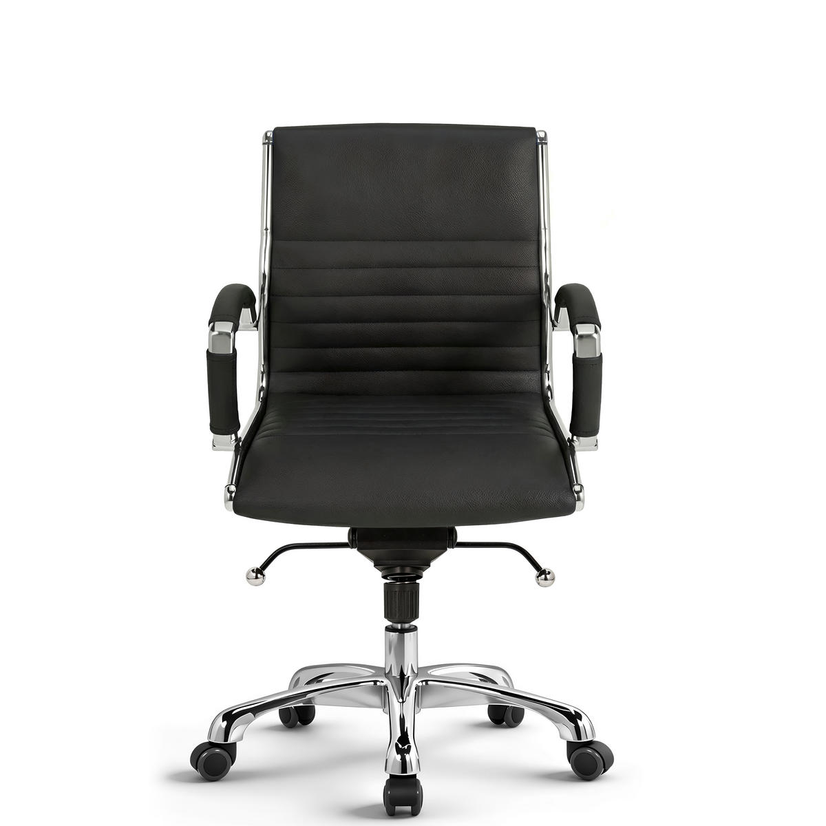DREHSTUHL Montreal Echtleder Schwarz – ergonomisch, 150 kg belastbar, Sitzhöhe 52-64cm - Schwarz Hochglanz, Leder/Metall (60/106/60cm) - Versee