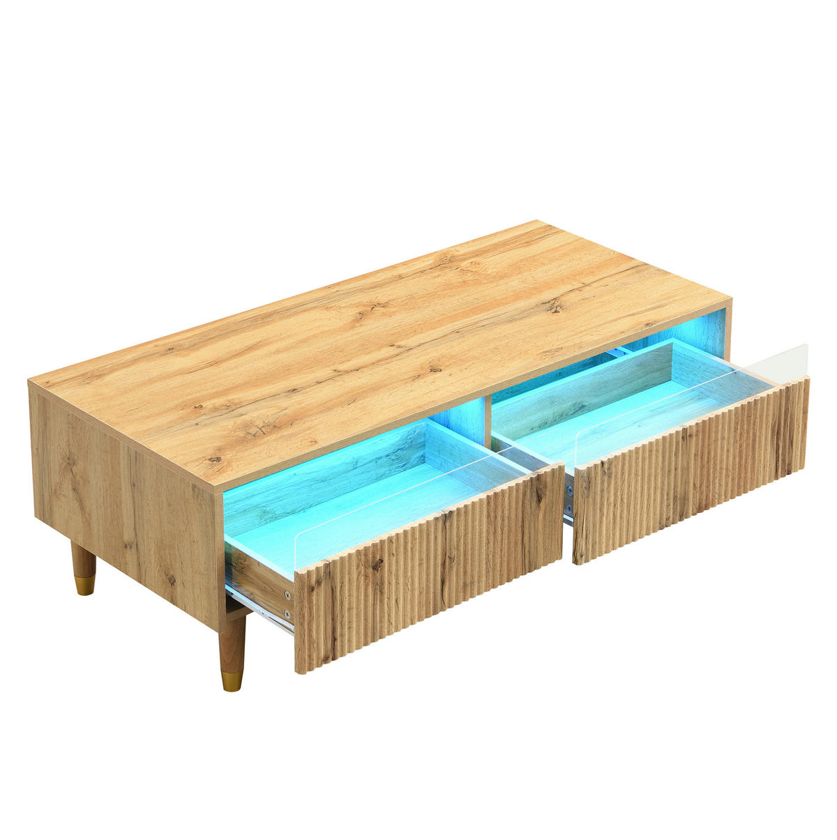 COUCHTISCH 110/50/40 cm mit 2 Schubladen und LED-Beleuchtung, Wellenfront und Acryl-Details, Holzfarben - Naturfarben, Holzwerkstoff (110/50/40cm) - Redom