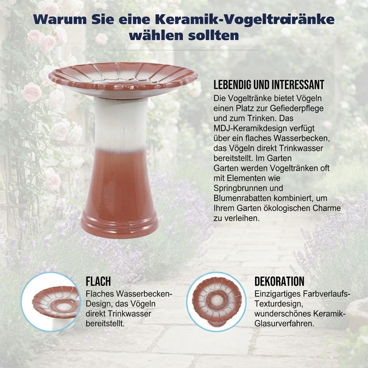 VOGELBAD mit Standfuß, Keramik Ø43/45H cm, Wetterfest, Rot - Rot, Keramik (43/45/43cm) - LVHOM