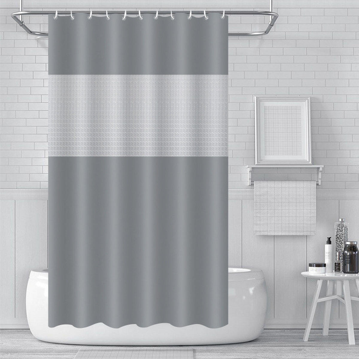 DUSCHVORHANG – Breite 180 x Höhe 180 cm – Grau – Inklusive Haken - Grau, Kunststoff (180/180cm)