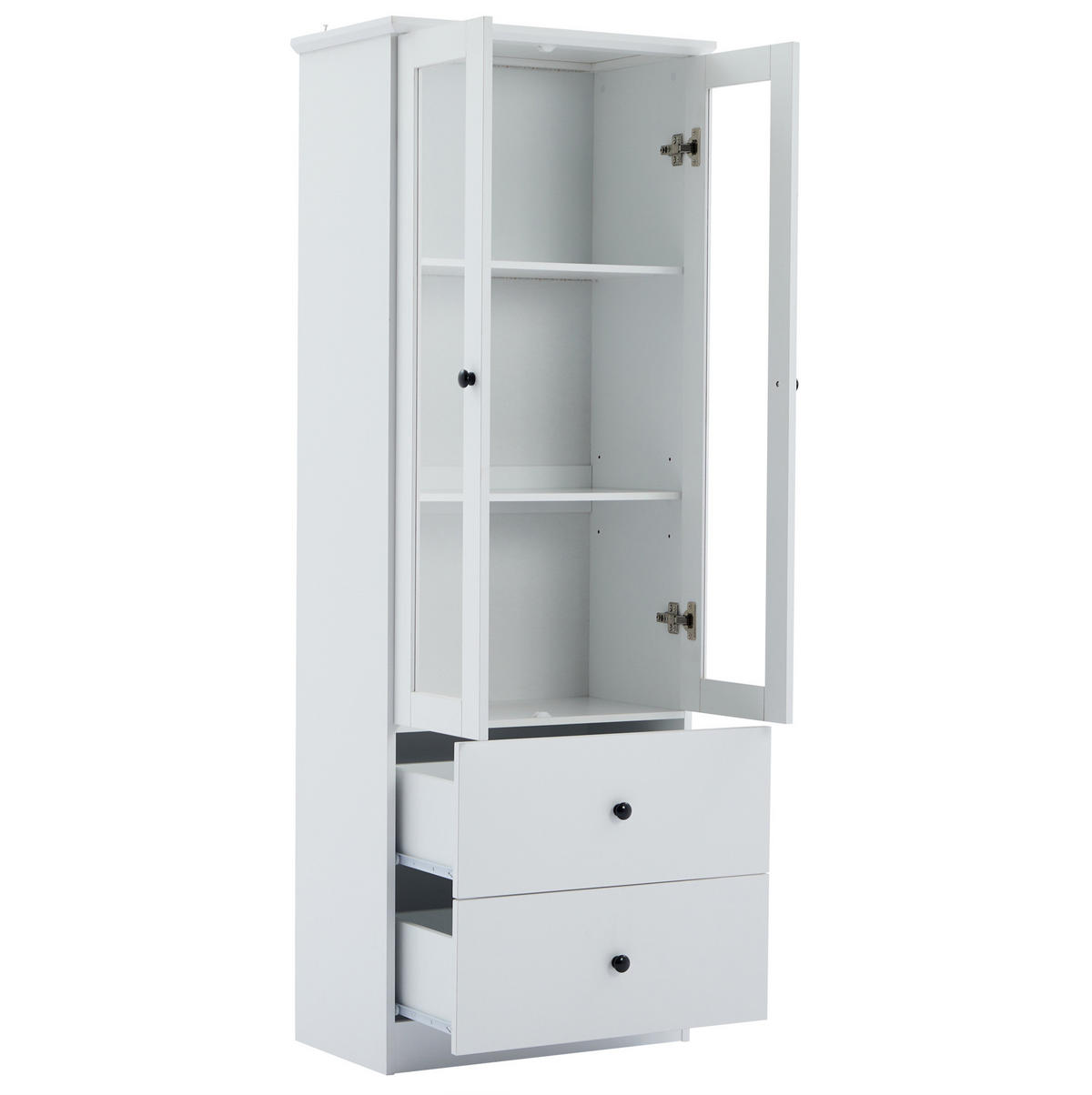 VITRINE 60/35,5/165 cm aus MDF und Holzwerkstoff mit LED-Beleuchtung und 2 Schubladen Weiß - Weiß, Holzwerkstoff (60/165/35.5cm) - Modenvie