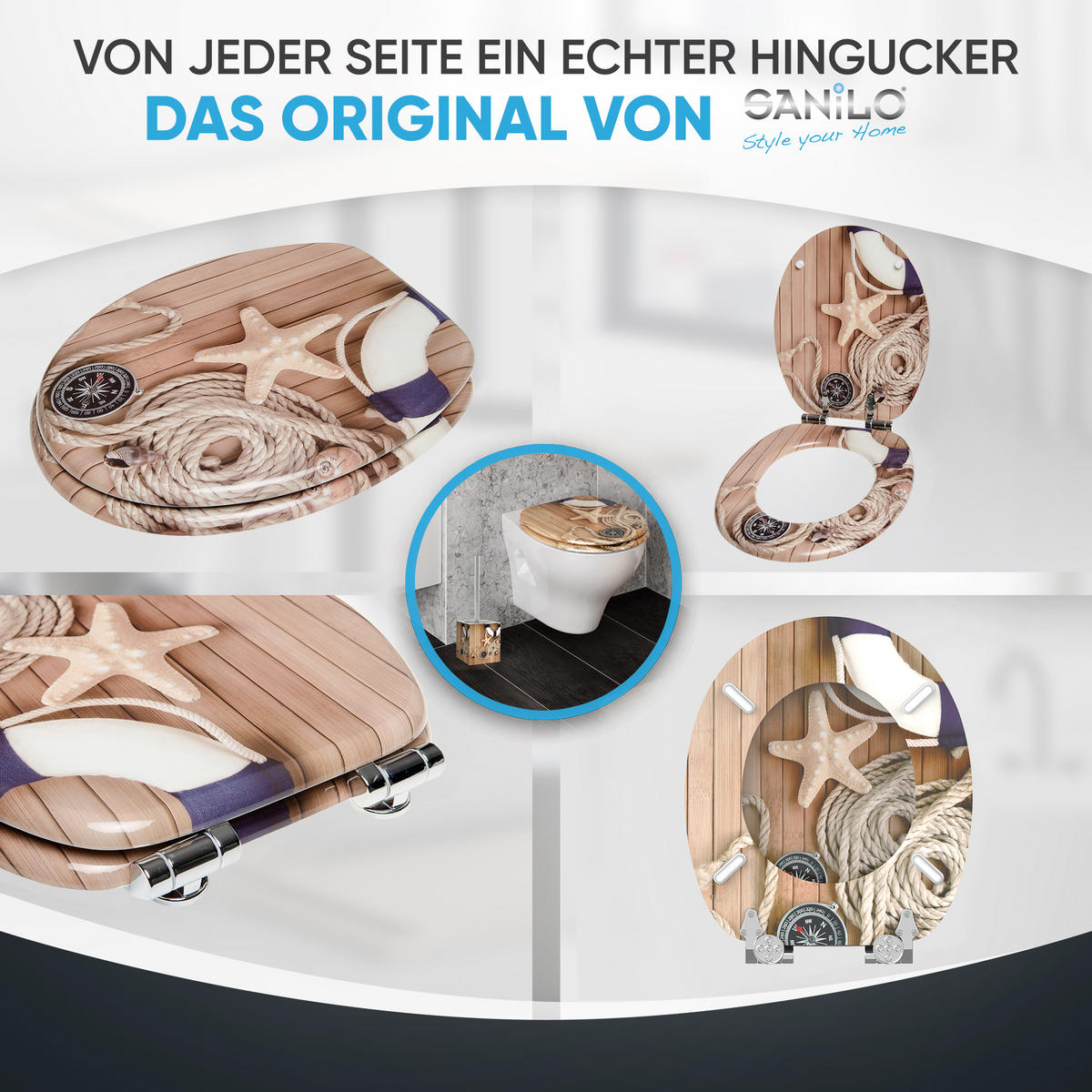 WC-SITZ mit Absenkautomatik Maritime - Braun, Holzwerkstoff (38/6/47cm) - Sanilo